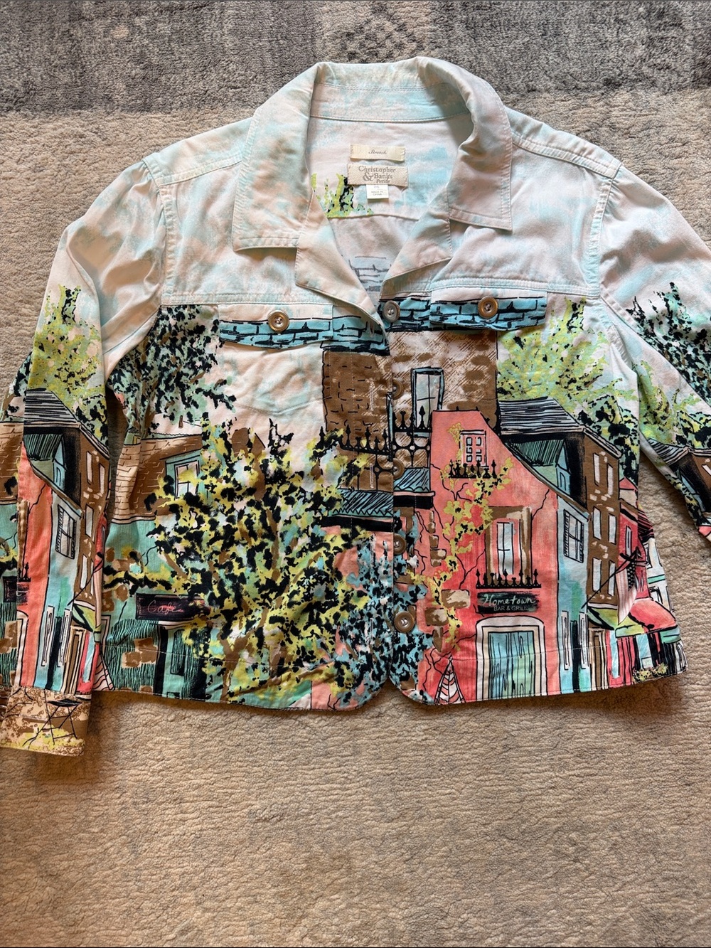 Artful Multi-Color Hometown Printed Cropped Jacket